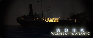 WOTA Wolves of the Atlantic - U-Boat view through periscope - burning merchant ship at night